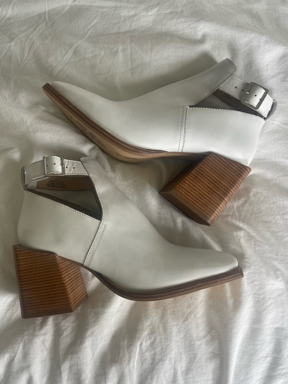 Free People White Leather Block Heel Slingback Booties
